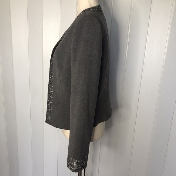 Tahari Arthur S. Levine Size‎ 8 Gray w/ Gray Multi Trim Jacket Long Sleeve - Picture 3 of 13